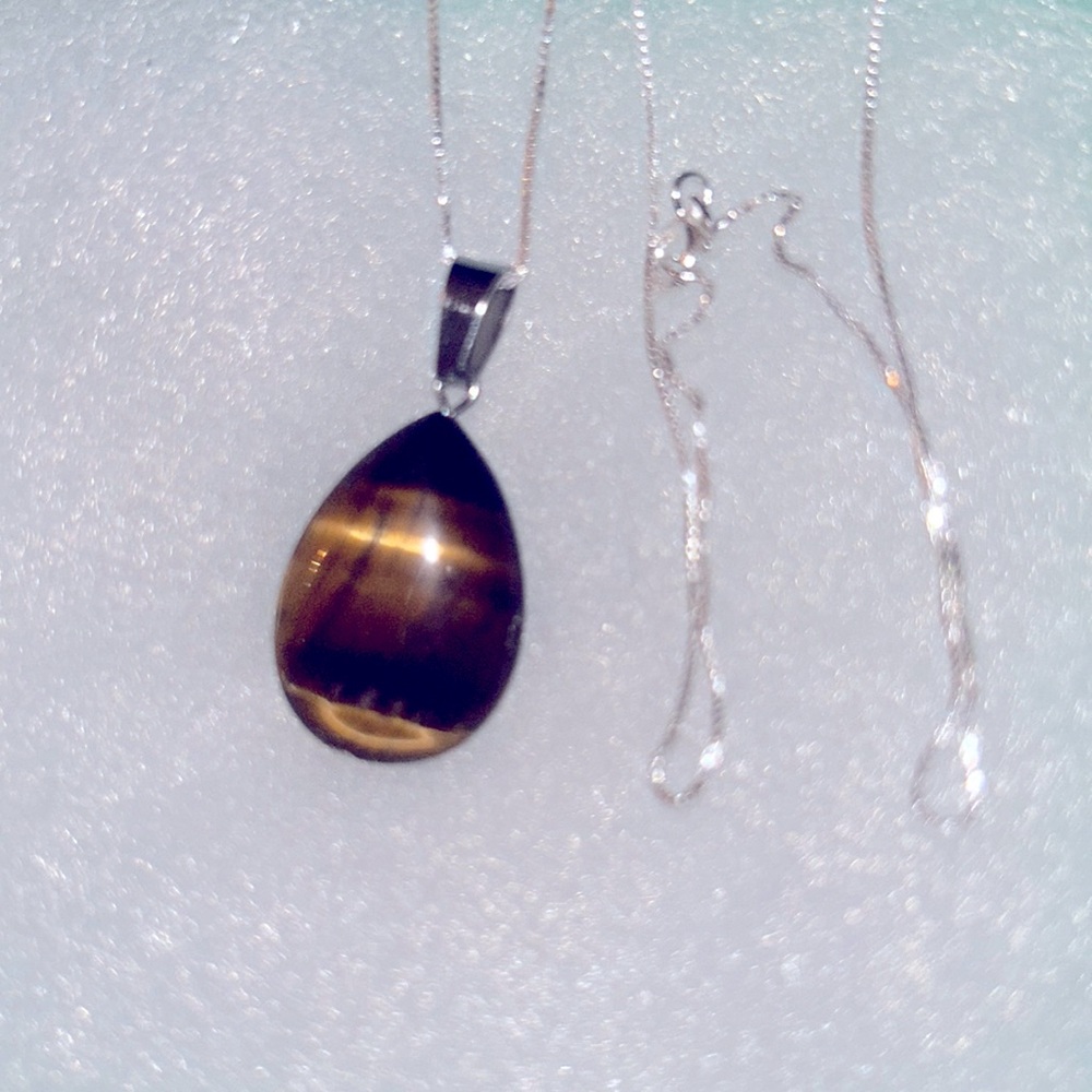 Boho hippie Tiger 🐅 Eye Sterling Silver Necklace 16” - Picture 8 of 8
